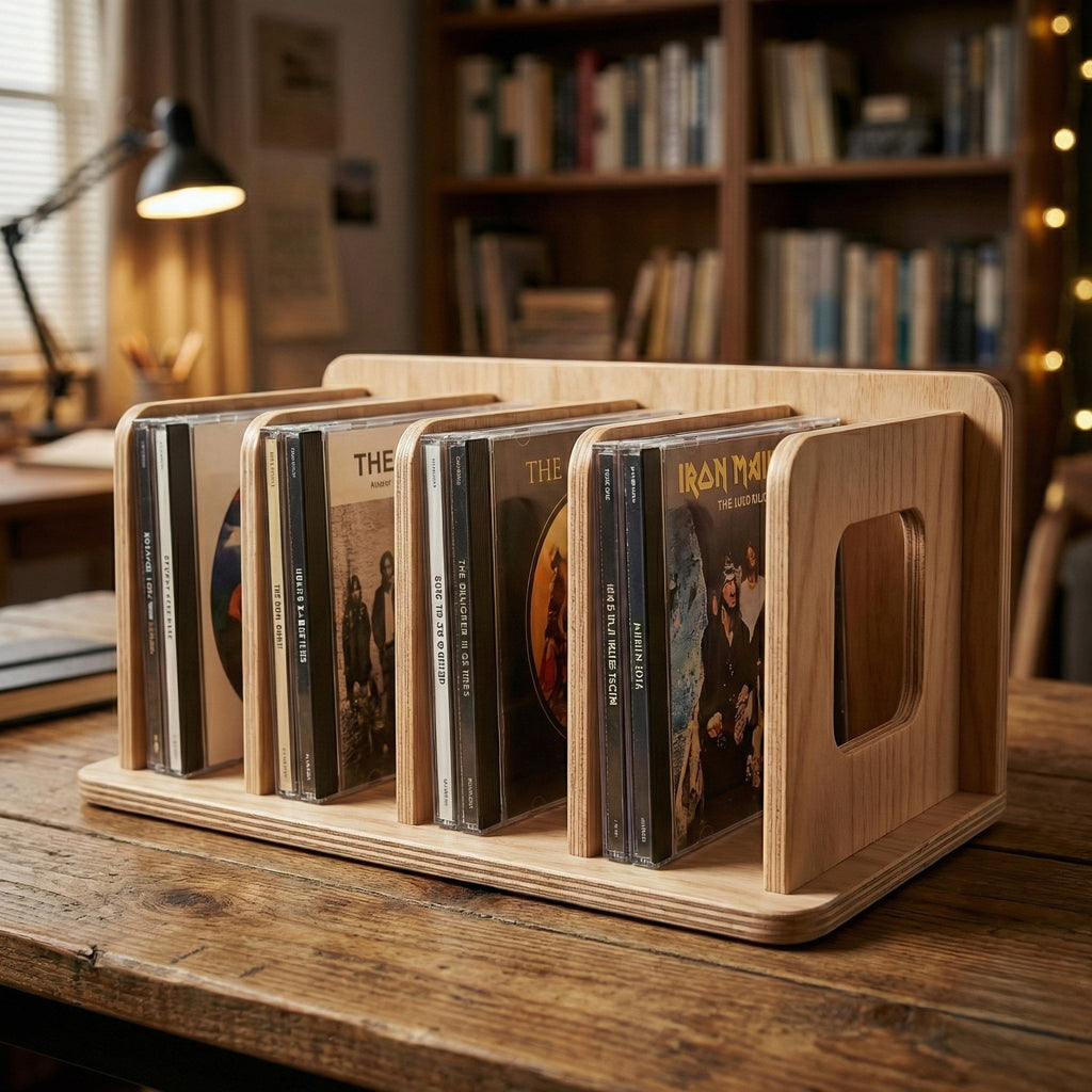 Natural Bamboo CD Storage Rack | Minimalist CD Display Stand