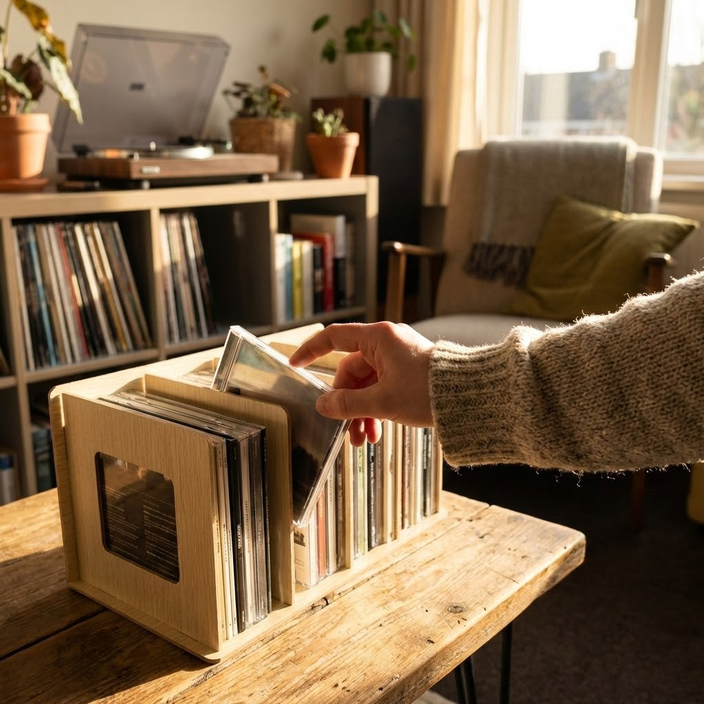 Natural Bamboo CD Storage Rack | Minimalist CD Display Stand
