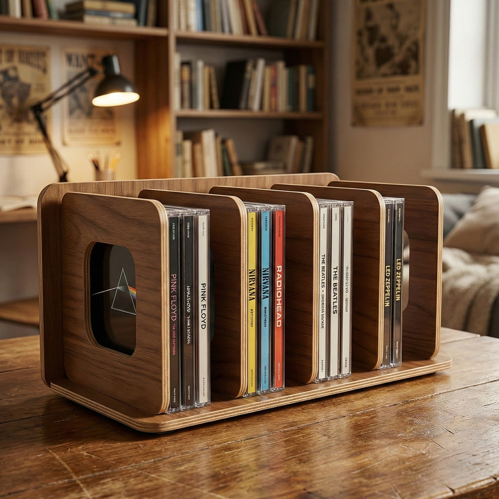 Walnut Bamboo CD Storage Rack | Minimalist CD Display Stand