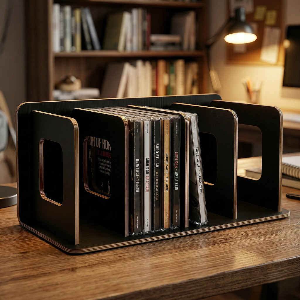 Black Bamboo CD Storage Rack | Minimalist & Stylish Disc Organiser