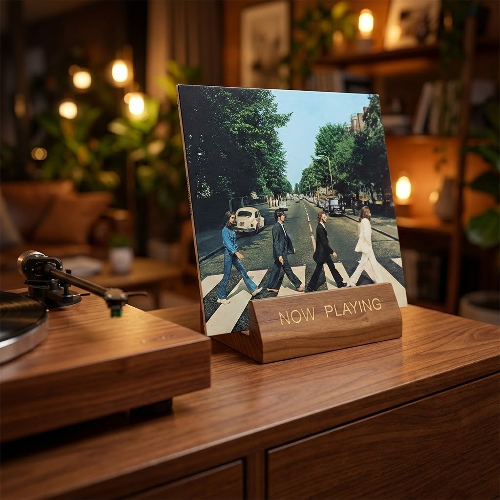 Wooden 'Now Playing' Vinyl Record Stand | Album Cover Display Holder