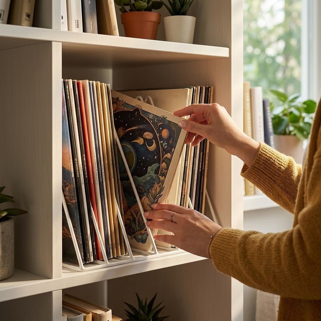 Minimalist Vinyl Record Rack - White Steel | Holds 25+ LPs